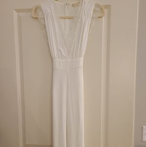 White Jumpsuit with Lace Trim